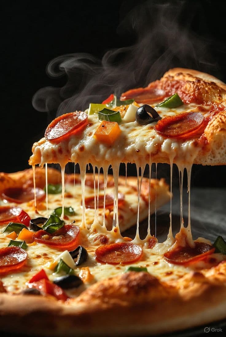 Pizza con queso derretido
